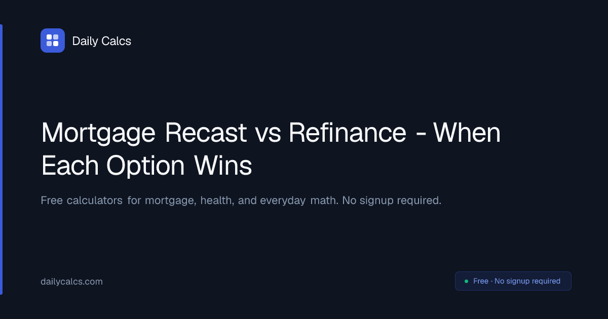 Mortgage Recast vs Refinance - Compare (2026) | Daily Calcs