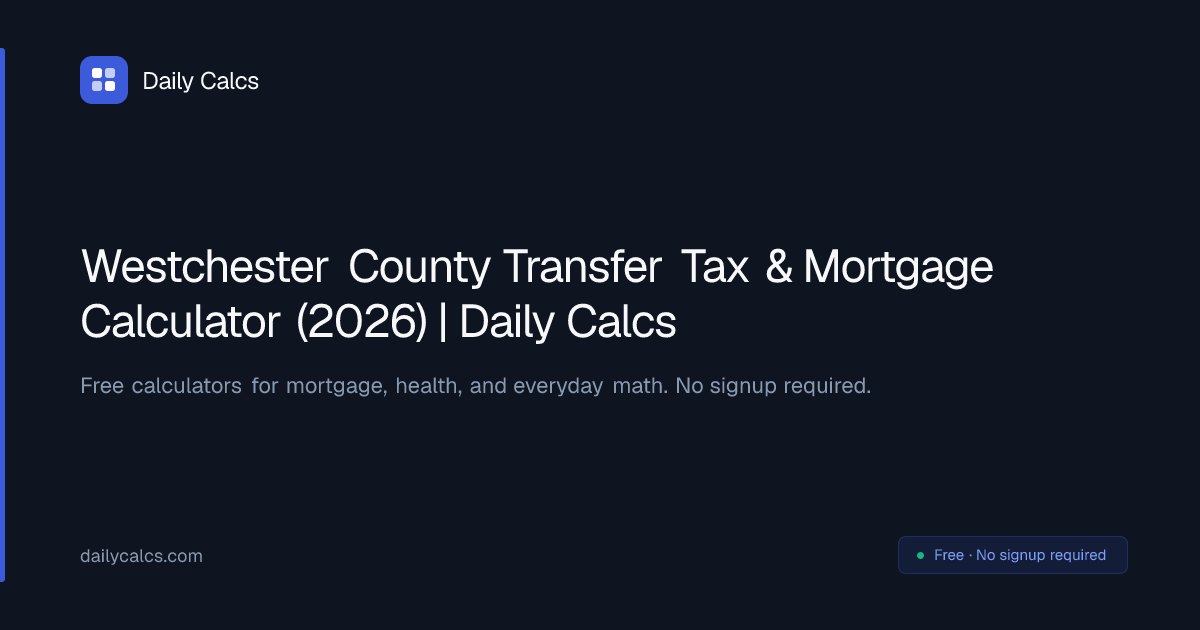 Westchester County Transfer Tax & Mortgage Calculator (2026) | Daily Calcs